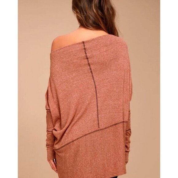 We The Free/Free People Rust Brown Oversized Waffle Knit Open Neck Top XS - Picture 2 of 12